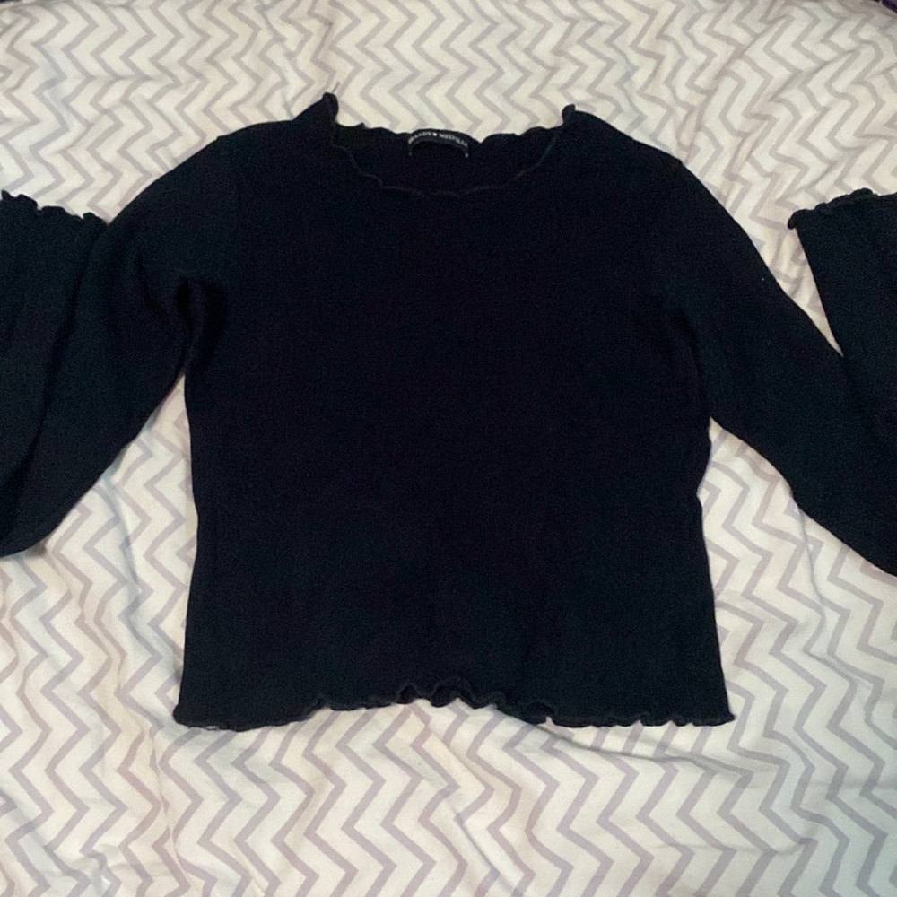 dark navy blue brandy long sleeve ruffled edges